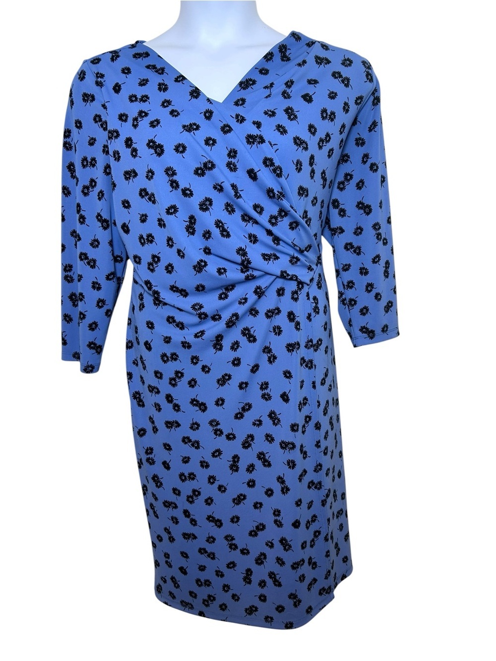Talbots KNIT JERSEY FAUX WRAP DRESS - blue DAISIES size 1x career work career - Picture 2 of 9